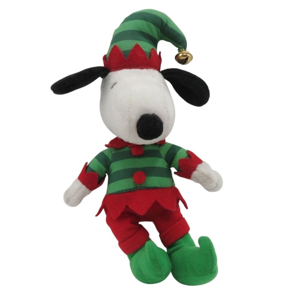 HALLMARK PEANUTS Snoopy Elf Plush Stuffed Toy Green and Red Jester 10"